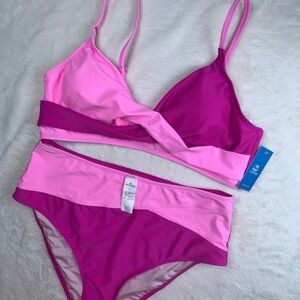 Cupshe Bikini Set Women XL Pink Color-block Wrap High‎ Waisted DAA12C4G002DE